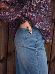 Long Tall Sally Blue Raw Hem Wide Leg Jeans - Image 4 of 5