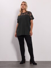Yours Curve Black Rose Insert Grown On T-Shirt - Image 2 of 5