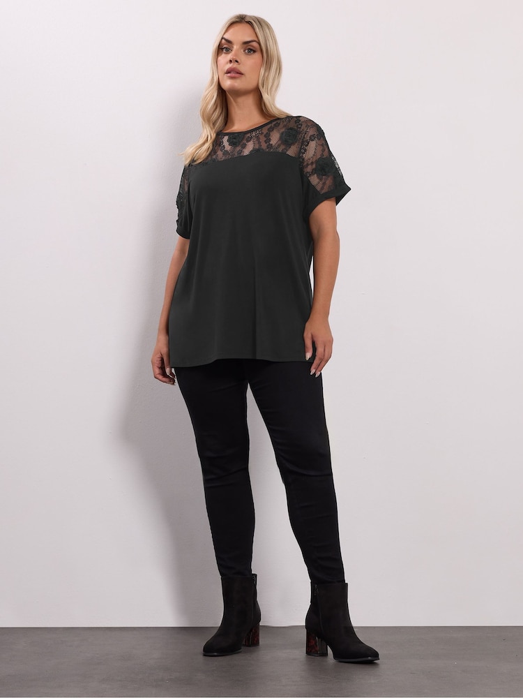 Yours Curve Black Rose Insert Grown On T-Shirt - Image 2 of 5