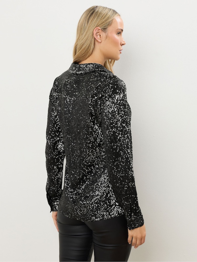 Long Tall Sally Black Sequin Shirt - Image 2 of 6