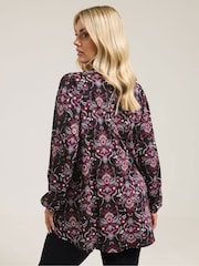 Yours Curve Coal Black Notch Neck Pleated Front Top - Image 2 of 5