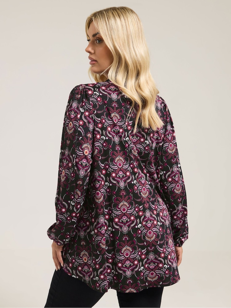 Yours Curve Coal Black Notch Neck Pleated Front Top - Image 2 of 5