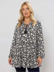 Yours Curve Black Tiered Blouse - Image 1 of 6