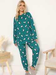 Yours Curve Light Blue Soft Touch Long Sleeve Pyjamas Set - Image 1 of 6