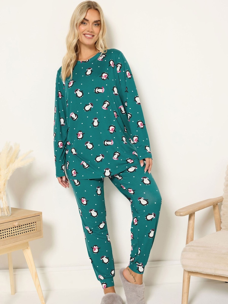 Yours Curve Light Blue Soft Touch Long Sleeve Pyjamas Set - Image 1 of 6
