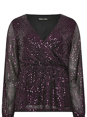 M&Co Red Sequin Wrap Long Sleeve Top - Image 5 of 5