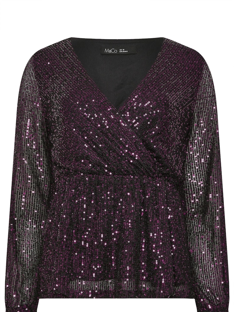 M&Co Red Sequin Wrap Long Sleeve Top - Image 5 of 5