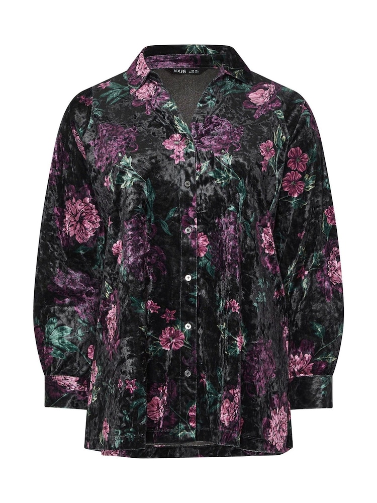 Yours Curve Black Velour Party Shirt - Image 5 of 5 Yours Curve Black Velour Party Shirt - Image 5 of 5