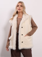 Yours Curve White Shaggy Fur Gilet - Image 1 of 5