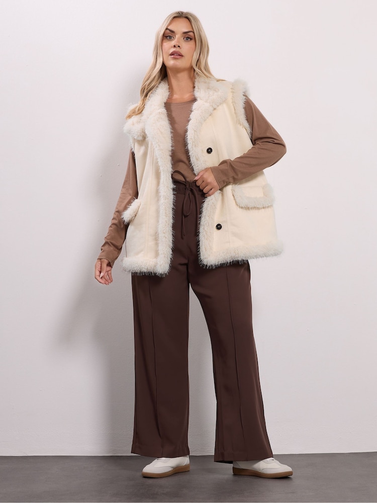 Yours Curve White Shaggy Fur Gilet - Image 2 of 5