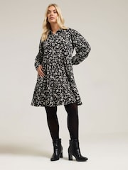 Yours Curve Black Tiered Crepe Shirt Dress - Image 2 of 5