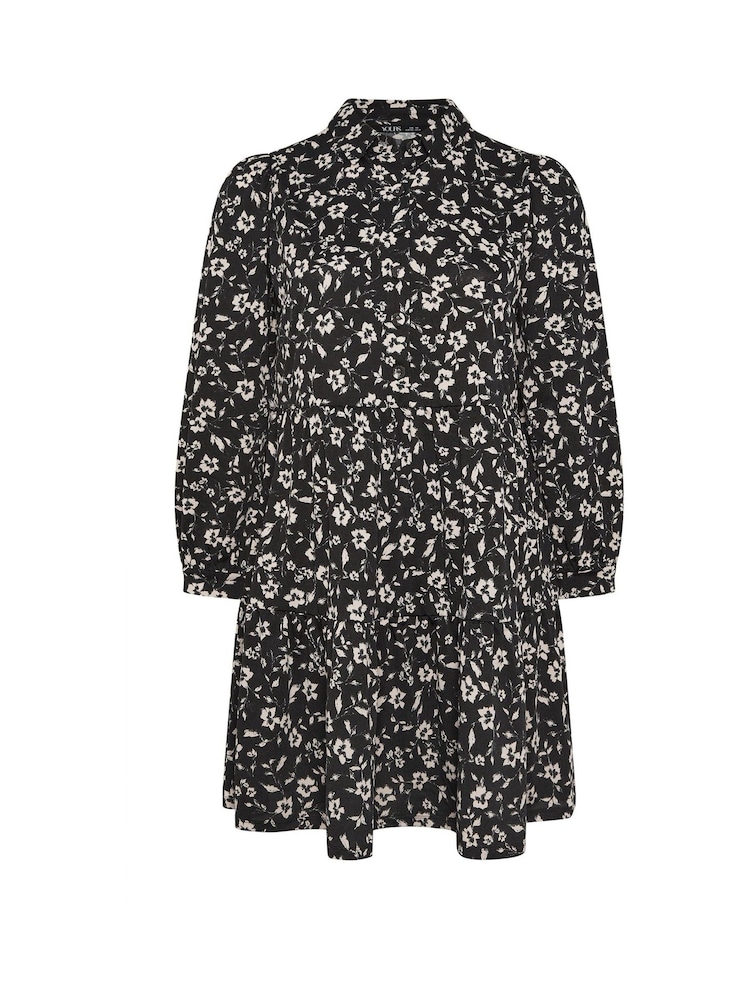 Yours Curve Black Tiered Crepe Shirt Dress - Image 5 of 5