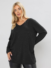 Yours Curve Black Studded Embellished Top - Image 1 of 5