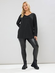 Yours Curve Black Studded Embellished Top - Image 2 of 5