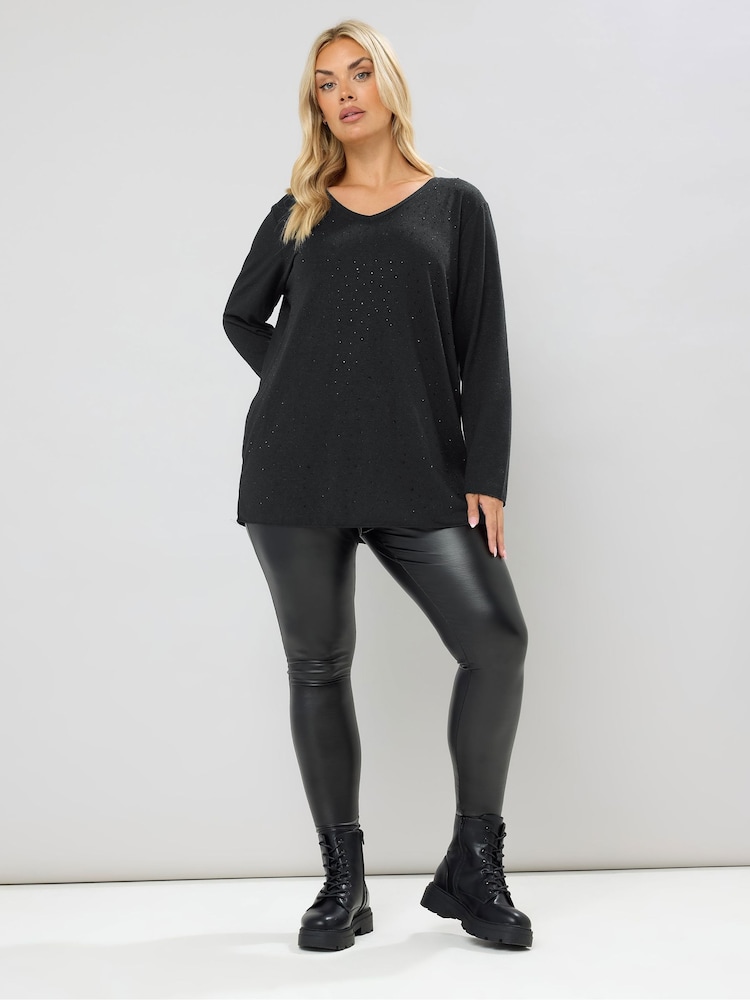 Yours Curve Black Studded Embellished Top - Image 2 of 5