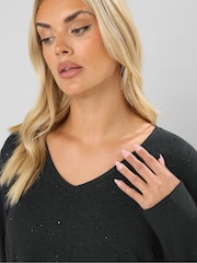 Yours Curve Black Studded Embellished Top - Image 4 of 5