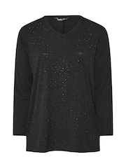 Yours Curve Black Studded Embellished Top - Image 5 of 5