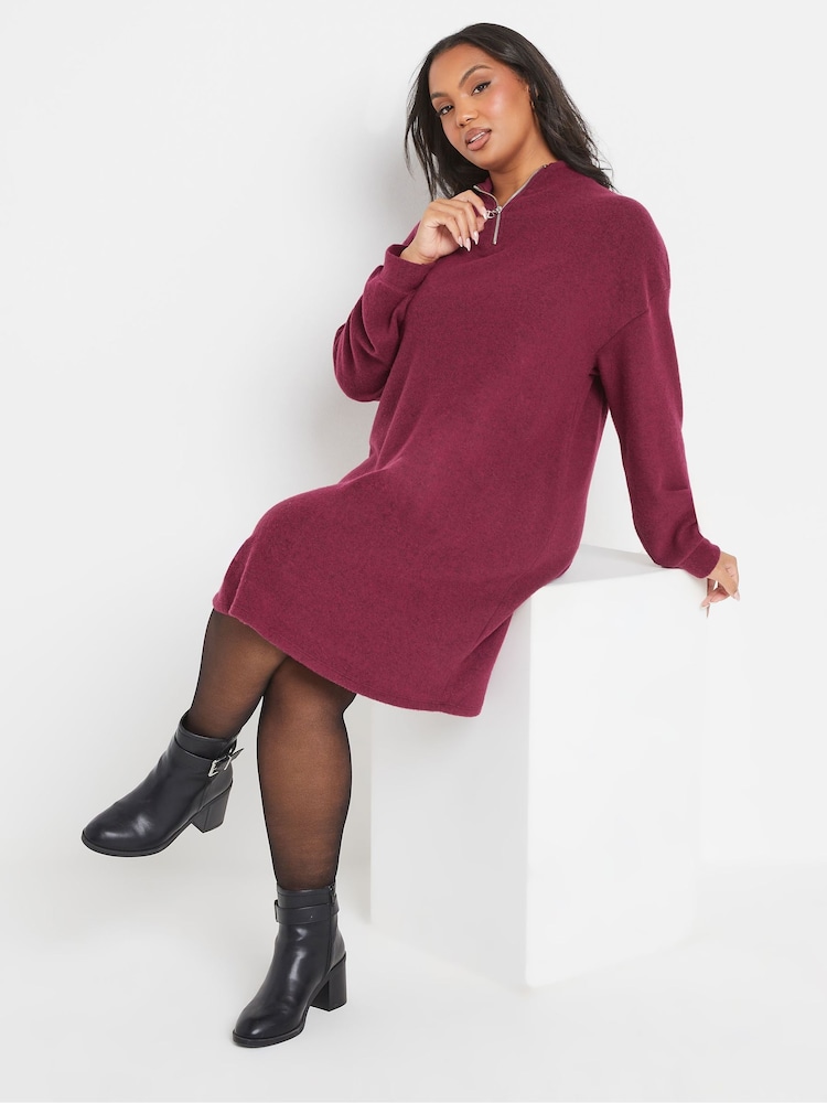 Yours Curve Pink Soft Zip Neck Jumper Dress - Image 1 of 5 Yours Curve Pink Soft Zip Neck Jumper Dress - Image 1 of 5