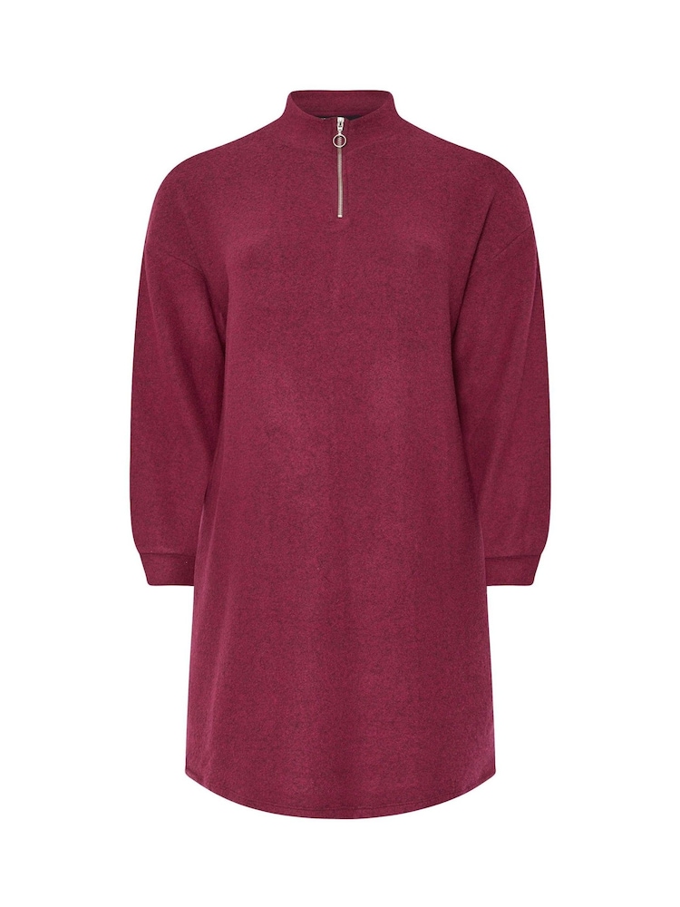 Yours Curve Pink Soft Zip Neck Jumper Dress - Image 5 of 5 Yours Curve Pink Soft Zip Neck Jumper Dress - Image 5 of 5