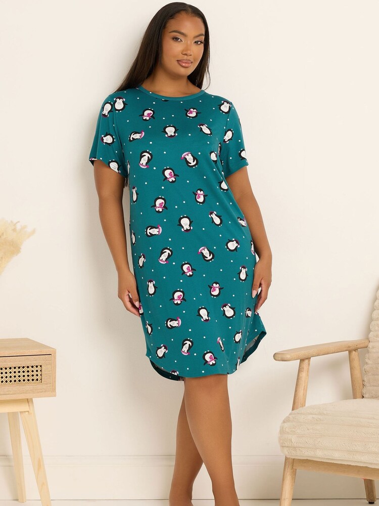أزرق - Yours Curve Soft Touch Nightdress - صورة 2 من 5