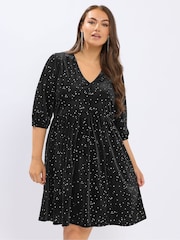 Yours Curve Black Star Party Tea Dress - Image 1 of 5