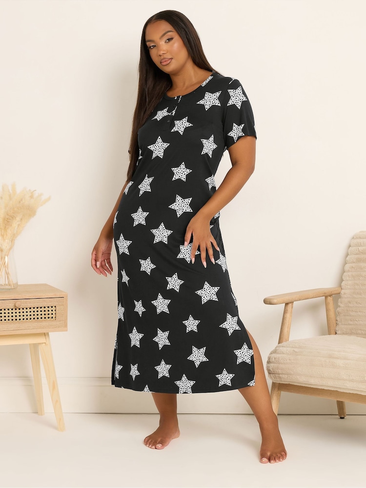 Yours Curve Black Soft Touch Placket Nightdress - Image 1 of 5 Yours Curve Black Soft Touch Placket Nightdress - Image 1 of 5