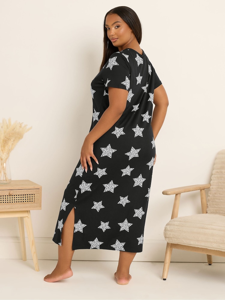 Yours Curve Black Soft Touch Placket Nightdress - Image 2 of 5 Yours Curve Black Soft Touch Placket Nightdress - Image 2 of 5