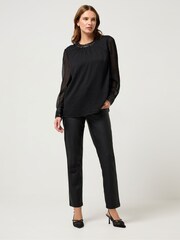 M&Co Black Sequin Trim Long Sleeve Blouse - Image 2 of 5