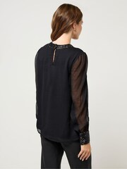 M&Co Black Sequin Trim Long Sleeve Blouse - Image 3 of 5