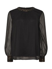 M&Co Black Sequin Trim Long Sleeve Blouse - Image 5 of 5