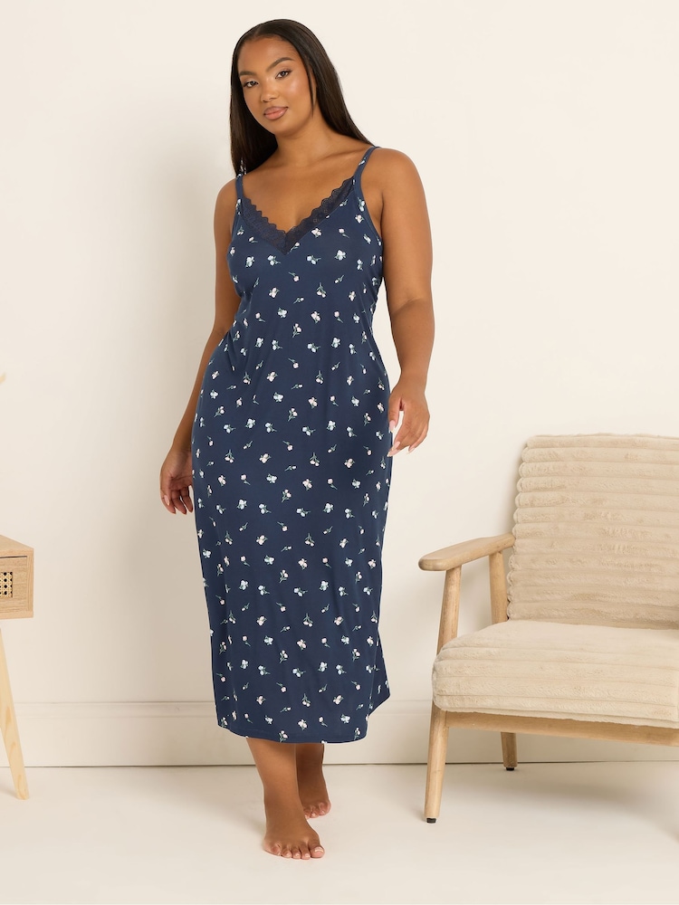 Yours Curve Blue Soft Touch Midaxi Chemise - Image 1 of 5