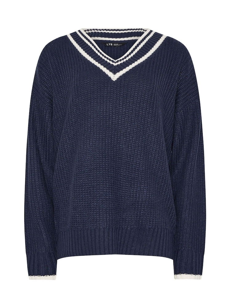 Long Tall Sally Blue Striped Trim V-Neck Jumper - Image 6 of 6 Long Tall Sally Blue Striped Trim V-Neck Jumper - Image 6 of 6