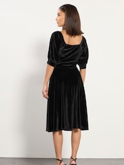 PixieGirl Petite Black Velour Fit And Flare Dress - Image 3 of 5