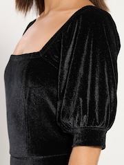 PixieGirl Petite Black Velour Fit And Flare Dress - Image 4 of 5