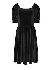 PixieGirl Petite Black Velour Fit And Flare Dress - Image 5 of 5