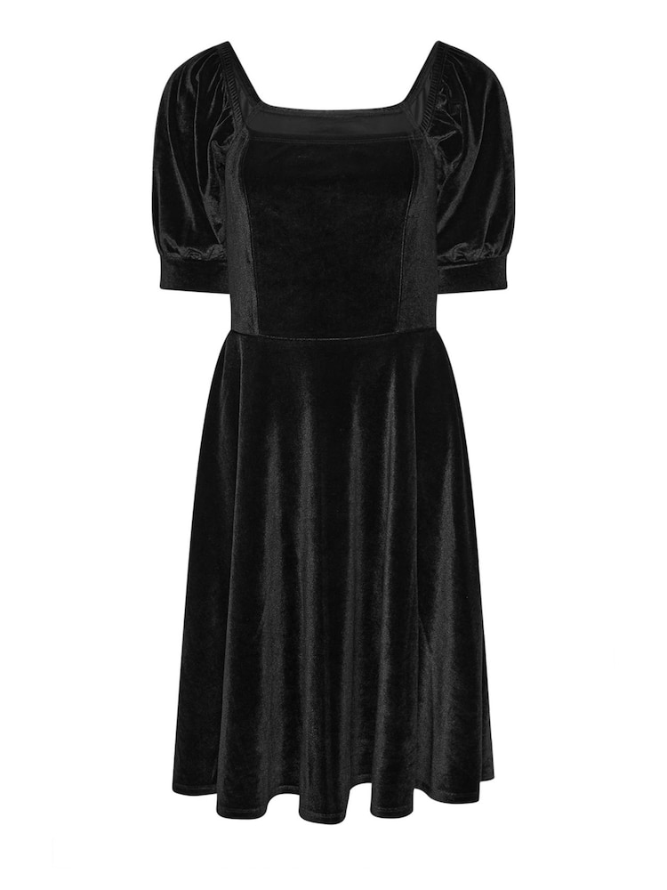 PixieGirl Petite Black Velour Fit And Flare Dress - Image 5 of 5