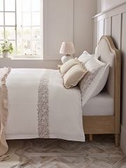 White 200TC Cotton Percale Embroidered Floral Duvet Cover and Pillowcase Set - Image 1 of 3