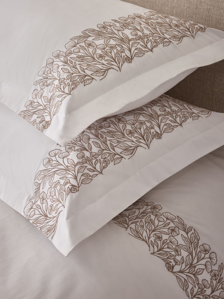 White 200TC Cotton Percale Embroidered Floral Duvet Cover and Pillowcase Set - Image 3 of 3 White 200TC Cotton Percale Embroidered Floral Duvet Cover and Pillowcase Set - Image 3 of 3