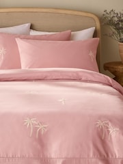 Pink Peachy Broderie Palm Trees Duvet Cover and Pillowcase Set - Image 1 of 5