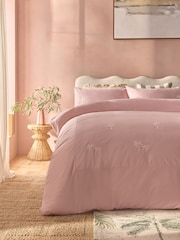 Pink Peachy Broderie Palm Trees Duvet Cover and Pillowcase Set - Image 3 of 5