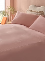 Pink Peachy Broderie Palm Trees Duvet Cover and Pillowcase Set - Image 4 of 5