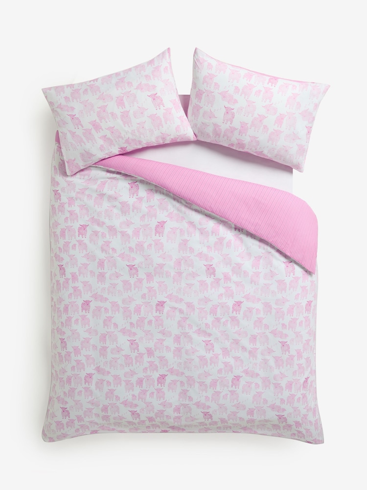 Pink Hamish the Highland Cow Duvet Cover and Pillowcase Set - Image 4 of 4 Pink Hamish the Highland Cow Duvet Cover and Pillowcase Set - Image 4 of 4