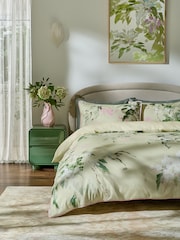 Green 200TC Sateen Cotton In Bloom Floral Duvet Cover and Pillowcase Set - Image 1 of 5