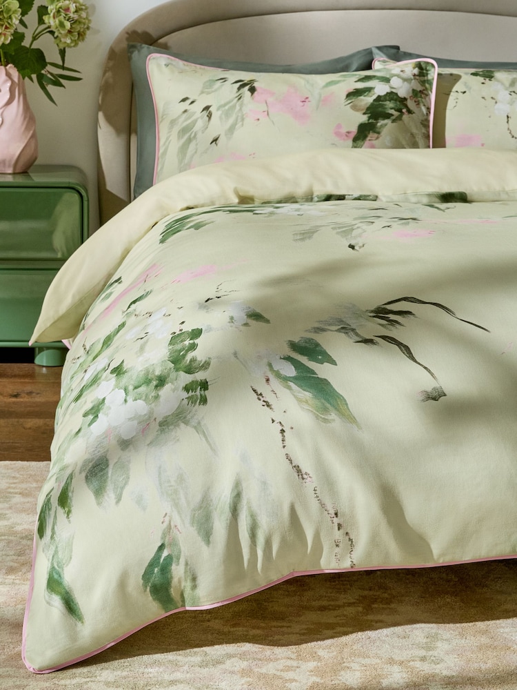Green 200TC Sateen Cotton In Bloom Floral Duvet Cover and Pillowcase Set - Image 2 of 5 Green 200TC Sateen Cotton In Bloom Floral Duvet Cover and Pillowcase Set - Image 2 of 5