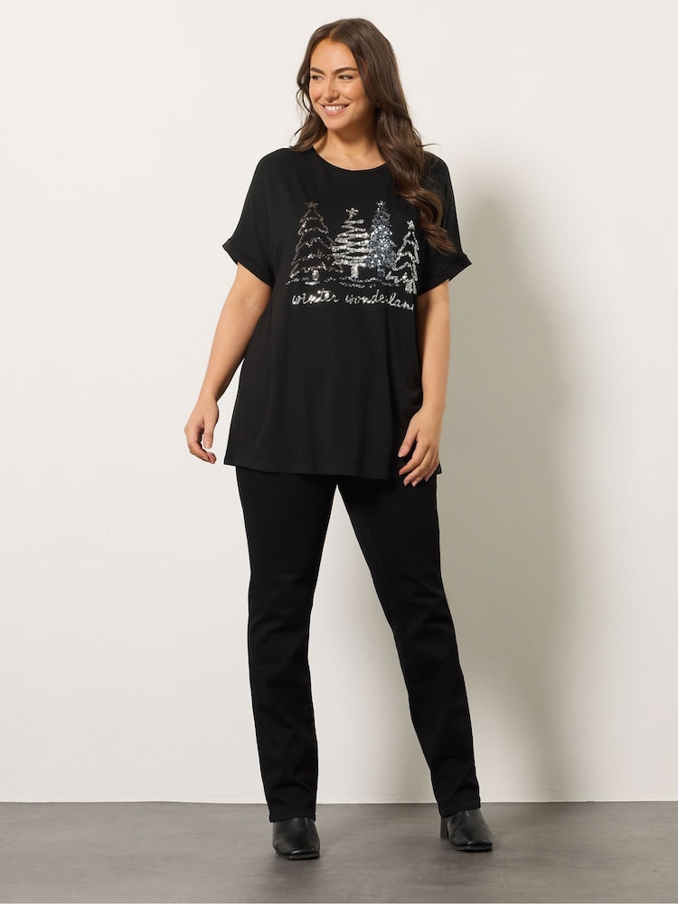 Evans Short Sleeve Wonderland Black T-Shirt - Image 2 of 5