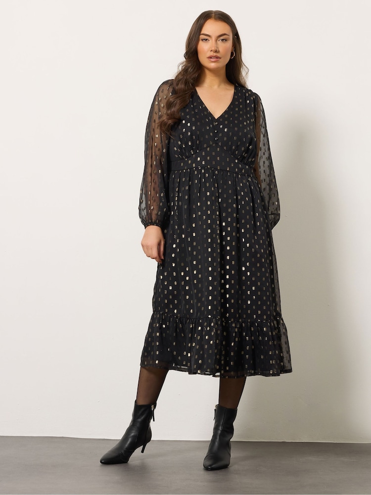 Evans Foil Spot Twist Black Dress - Image 1 of 5 Evans Foil Spot Twist Black Dress - Image 1 of 5