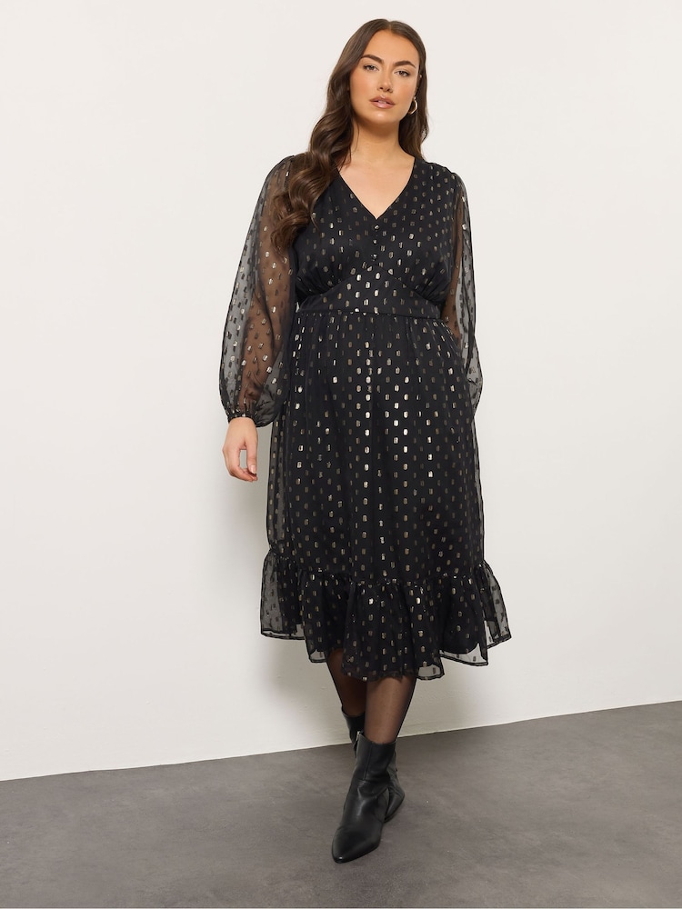 Evans Foil Spot Twist Black Dress - Image 2 of 5 Evans Foil Spot Twist Black Dress - Image 2 of 5