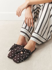 Brown/White Spot Mule Linen Bow Slippers - Image 1 of 8