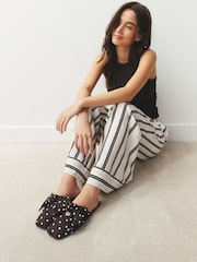 Brown/White Spot Mule Linen Bow Slippers - Image 3 of 8