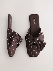 Brown/White Spot Mule Linen Bow Slippers - Image 4 of 8